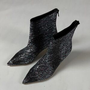 Shimmering Black Glitter Ankle Booties